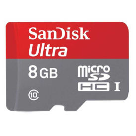 Карта памяти SanDisk 8GB, microSDHC, Ultra Class 10 UHS-I, с адаптером microSD.
