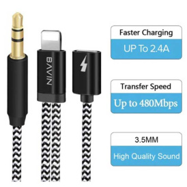 Конвертер Apple BAVIN AUX11, 2 в 1, AUX 3.5 мм для iPhone7, 8 Plus, XS, XRMax.