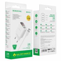 Зарядное устройство BOROFONE BA58A Mighty 2*USB 2.4A, дисплей, Type-C