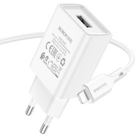 Зарядное устройство Borofone BA68A, USB 5V, 2.1A, EU, с кабелем Lightning