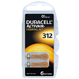 Батарейки для слухового аппарата Duracell 312, 6 шт.