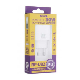 Зарядное устройство качественное Remax RP-U82 PD+QC 3.0 с 1USB/1Type-C/3A/30W 