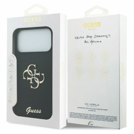Чехол Guess силиконовый для iPhone 17 Pro Max, metal logo, черный