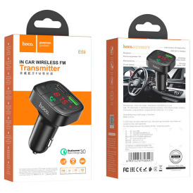 Автомобильный FM BT трансмиттер Hoco E59, USB-A 1 – 5V / 3.1A, USB-A 2 – QC 18W.