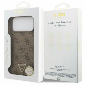 Чехол Guess для iPhone 17 Pro Max с MagSafe, кожа 4G Triangle Diamond metal logo, коричневый
