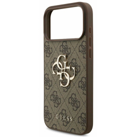 Чехол Guess для iPhone 17 Pro Max, PU кожа с принтом 4G, металлический логотип, коричневый