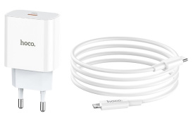 Зарядное устройство HOCO C76A Plus Speed source 20W PD 3.0 с кабелем Type-C to Lightning White