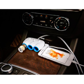 Автомобильное зарядное устройство Hoco C1, 2.1A, 2xUSB-A и 3 прикуривателя