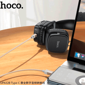 Кабель-адаптер audio Hoco UPA32B, AUX, 3.5mm jack - Type-C, черный