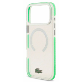 Чехол Lacoste на iPhone 17 Pro, с магнитами MagSafe, с усиленной защитой ShockProof, прозрачный/зеленый