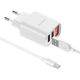 Зарядное устройство BOROFONE BA58A Mighty 2*USB 2.4A, дисплей, Micro-USB