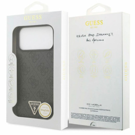 Чехол Guess с MagSafe для iPhone 17 Pro Max, PU кожа 4G Triangle Diamond metal logo, черный
