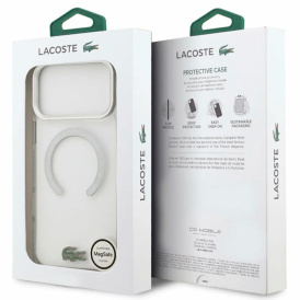 Чехол Lacoste на iPhone 17 Pro, с магнитами MagSafe, с усиленной защитой ShockProof, прозрачный/белый