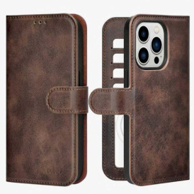 Чехол-кошелек PULOKA для iPhone 15 PRO MAX кожа, 5 слотов для карт, подставка, черный.