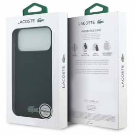 Чехол Lacoste на iPhone 17 Pro, с магнитами MagSafe, с ребристым покрытием ПВХ, черный