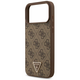 Чехол Guess для iPhone 17 Pro Max с MagSafe, кожа 4G Triangle Diamond metal logo, коричневый