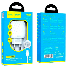 Зарядное устройство Hoco C78A , Lightning, 2USB, 5 Вт, 2.4 А, 1м
