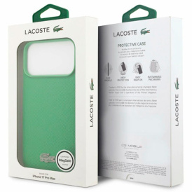Чехол Lacoste на iPhone 17 Pro, с магнитами MagSafe, с ребристым покрытием ПВХ, зеленый