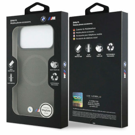 Чехол BMW на iPhone 17 Pro Max, с магнитами MagSafe, из экокожи PU Full Wrapped, серый