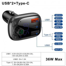 FM трансмиттер Baseus CCTM-B01, Mp3 / WAV / FLAC / APE / WMA