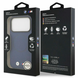 Чехол BMW на iPhone 17 Pro Max, с магнитами MagSafe, из экокожи PU Full Wrapped, темно-синий