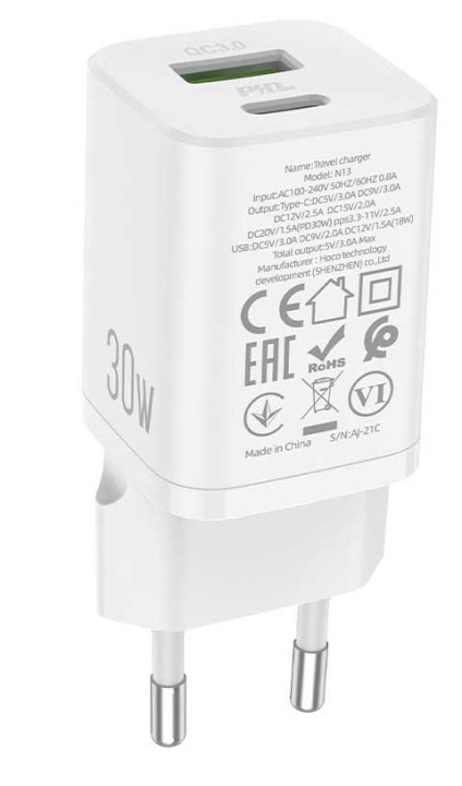 Зарядное устройство “N13 Bright” PD30W + QC3.0 EU Зарядное устройство “N13 Bright” PD30W + QC3.0 EU