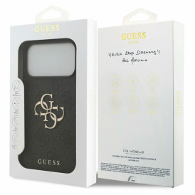 Guess чехол для iPhone 17 Pro Max, кожа с принтом, логотип, черный