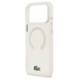 Чехол Lacoste на iPhone 17 Pro, с магнитами MagSafe, с усиленной защитой ShockProof, прозрачный/белый