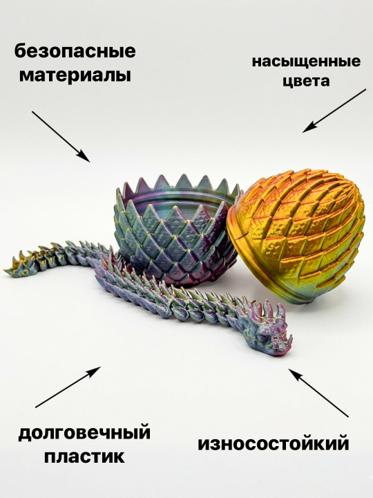 Фигурка «Дракон в яйце» — оригинальная декоративная модель, изготовленная методом 3D-печати.