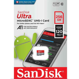 Карта памяти SanDisk microSDXC 256 ГБ Class 10, A1, UHS-I, R120 МБ.