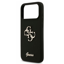 Чехол Guess силиконовый для iPhone 17 Pro Max, metal logo, черный