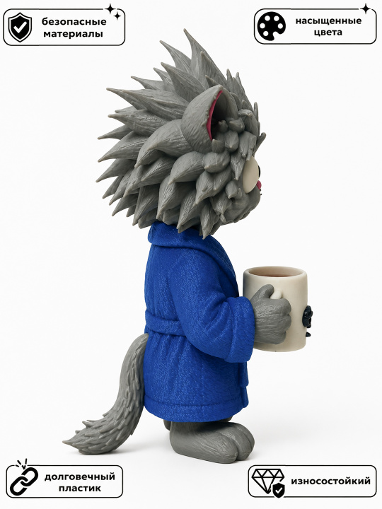Фигурка «Кот с кружкой» синем халате 3D-модель красное ухо