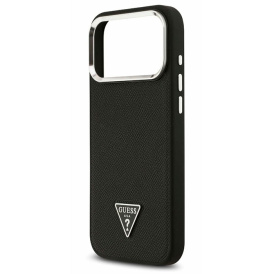 Чехол Guess с MagSafe для iPhone 17 Pro Max, зернистая кожа PU Triangle metal logo & Camera, черный